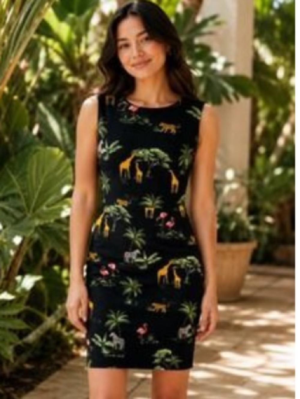 Old Navy Sleeveless Black Jungle Print Sheath Dress